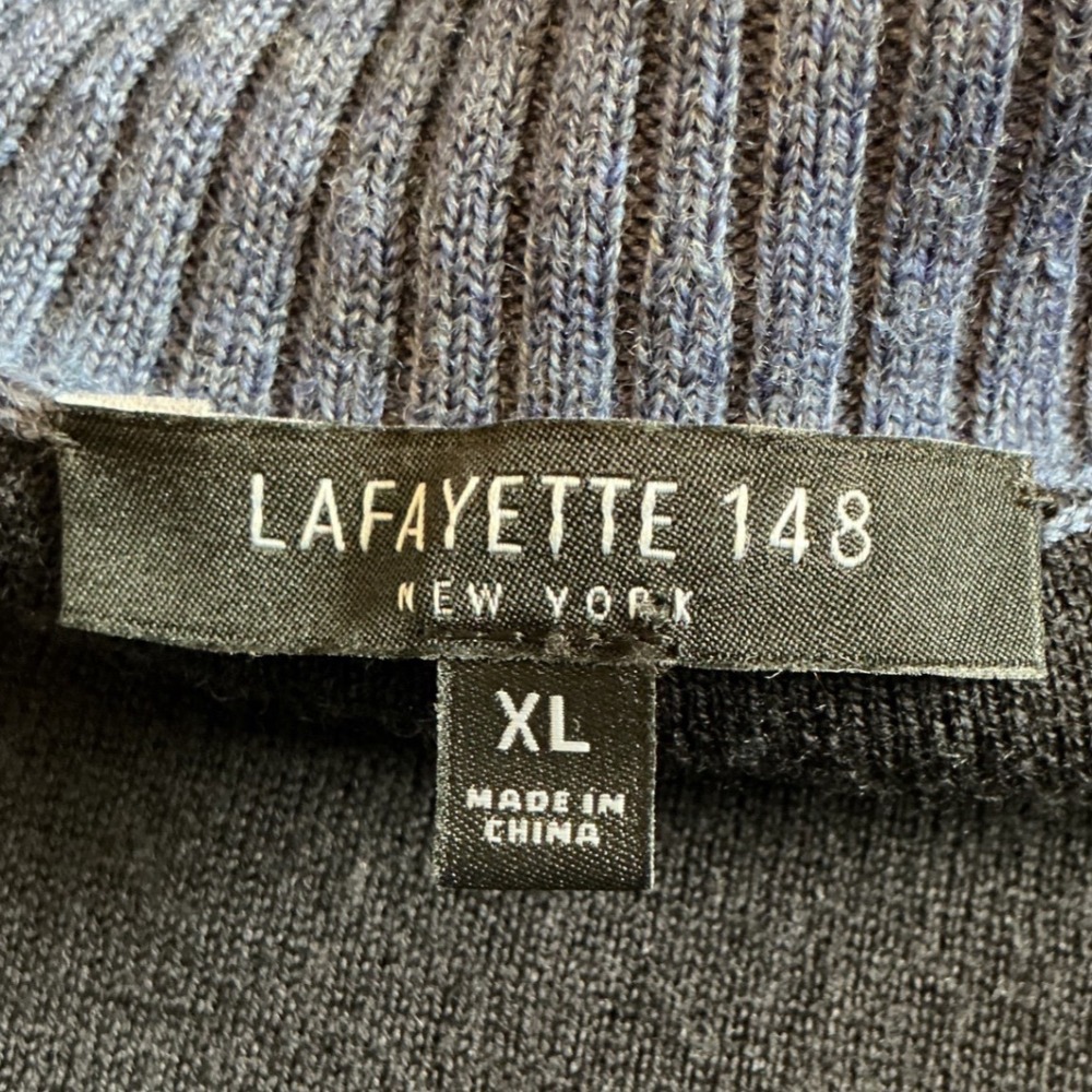 Lafayette 148 New York Blue Wool Blend Zip Cardigan Sweater XL Raglan Sleeve - Picture 4 of 7